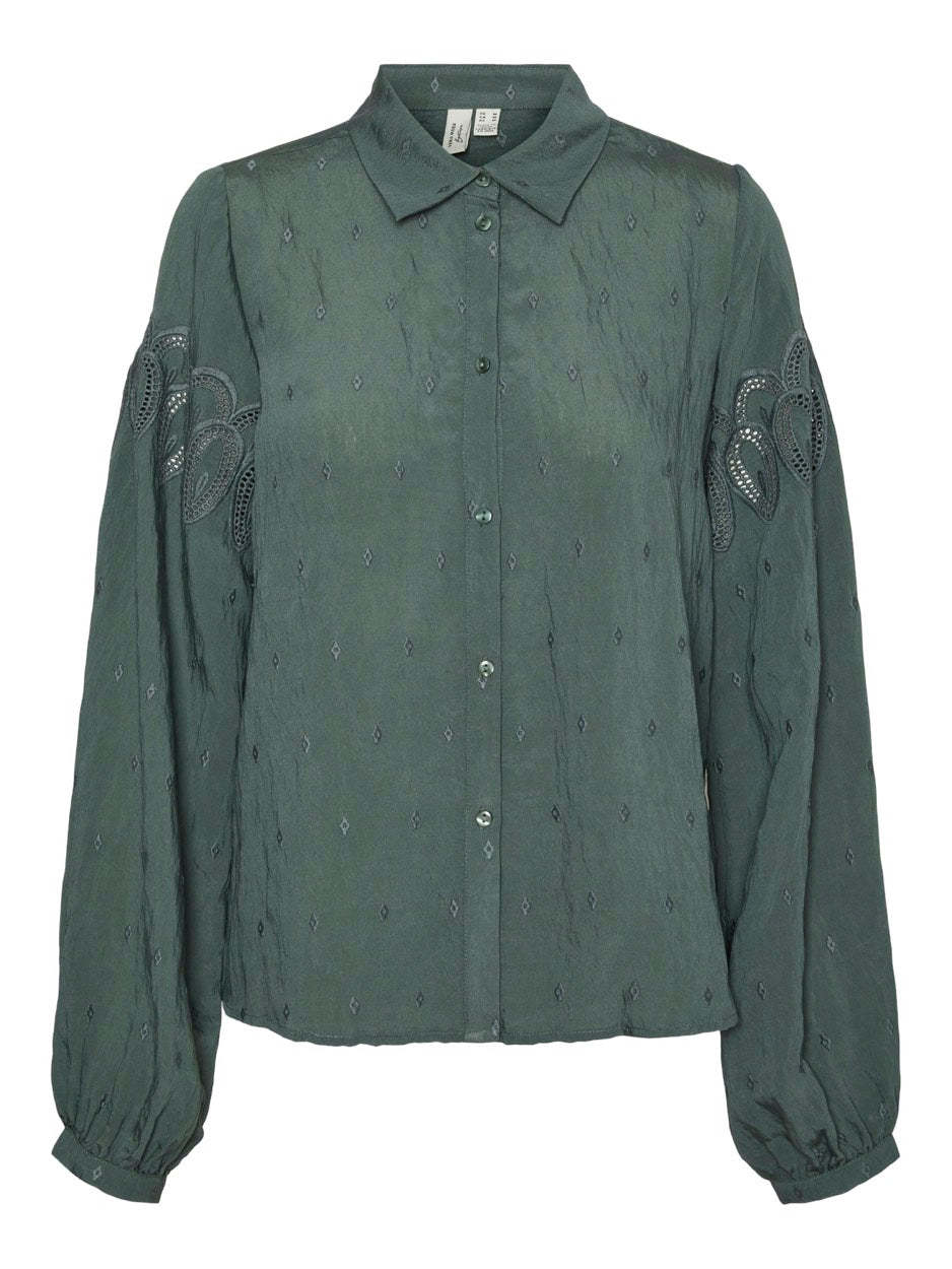 Vmrachel L/s Emb. Shirt Wvn Btq Ga - Oud Groen