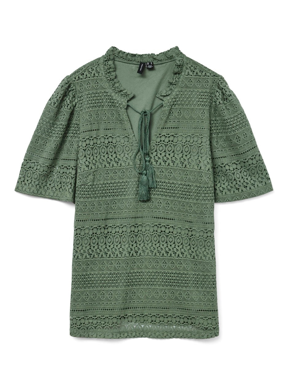 Vmhoney Lace Ss Tassel Top - Army