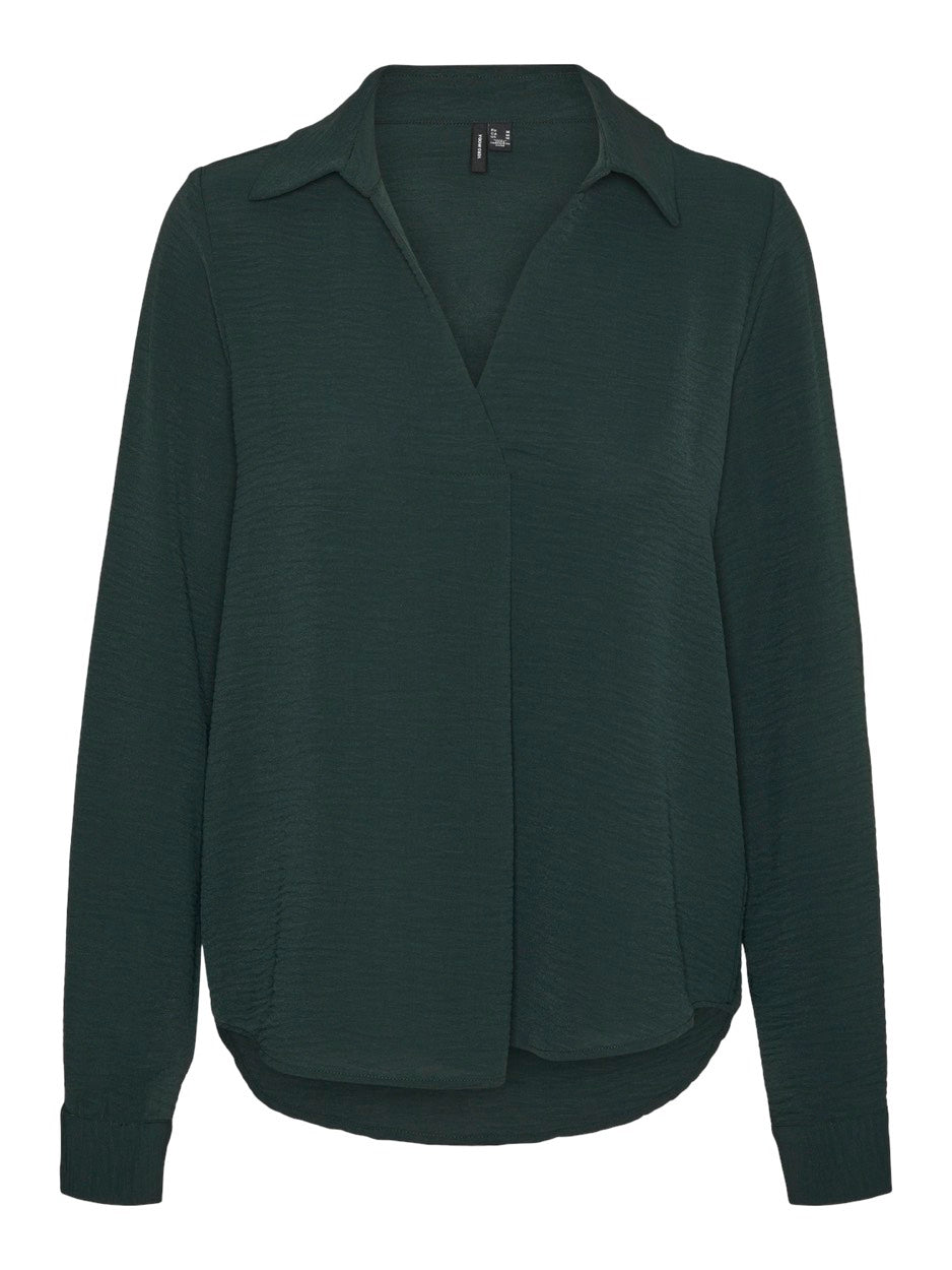 Vmalva L/s Collar Top Wvn Ga - Donkergroen