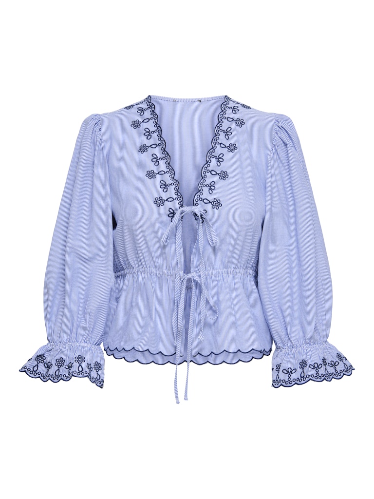 Jdy Savannah Ls Emb Tie Top - Blauw Dessin