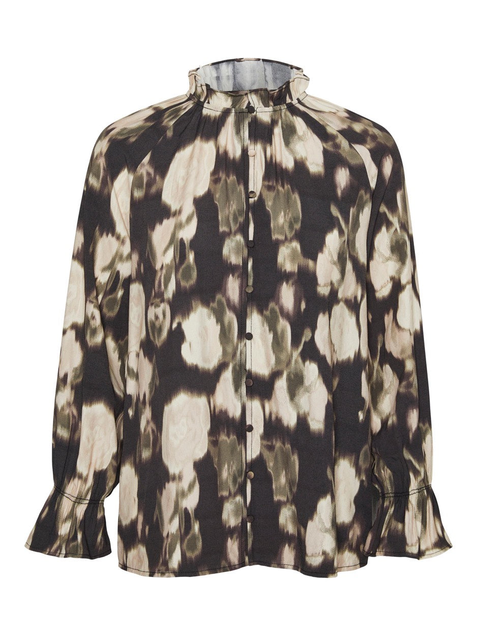Vmcelina L/s Frill Shirt Wvn Exp - Zwart Dessin