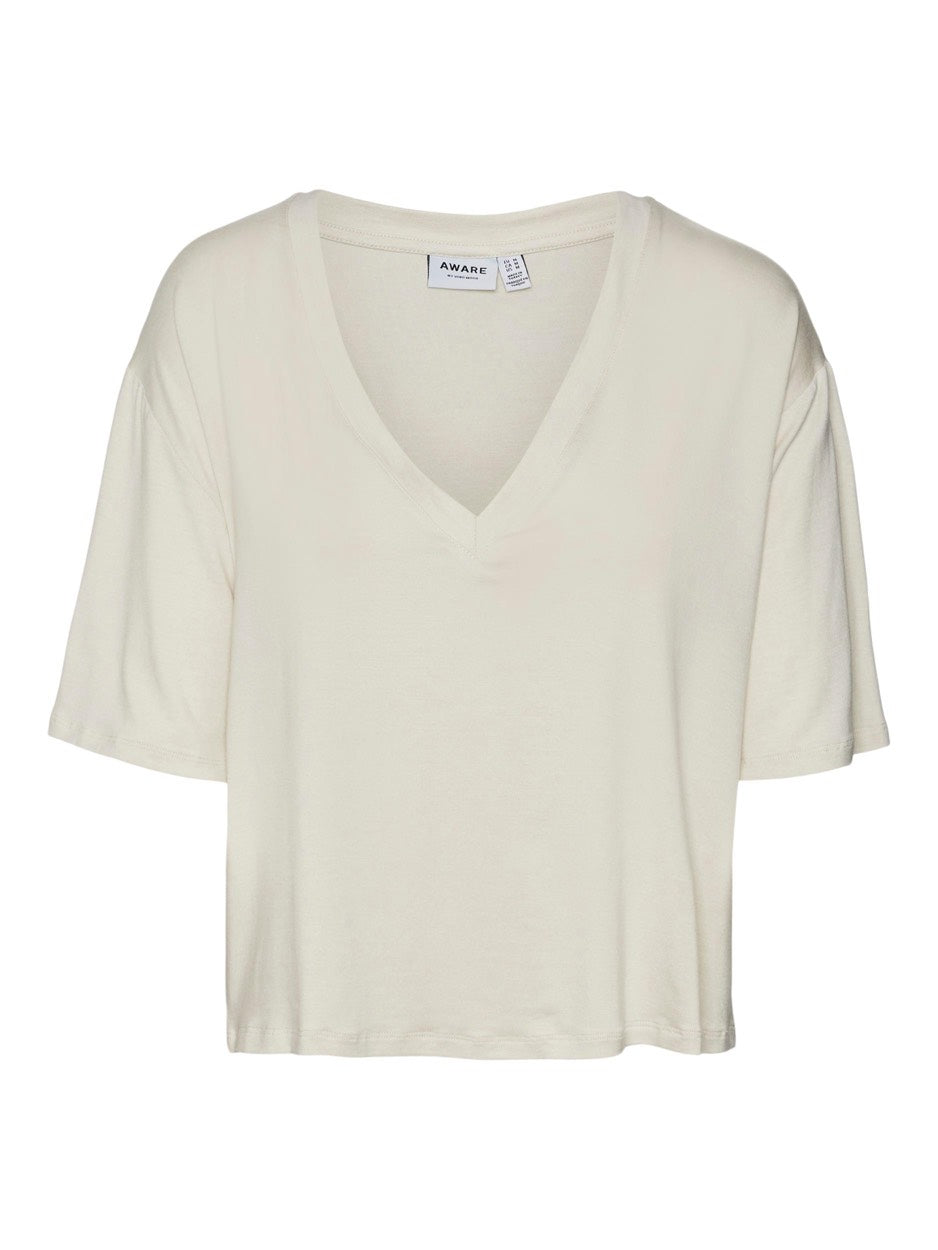 Vmerna 2/4 Deep V-neck Top Vma - Beige