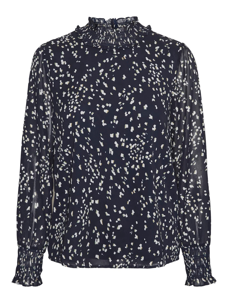 Vmholly Ls Smock Top Wvn Ga - Blauw Dessin
