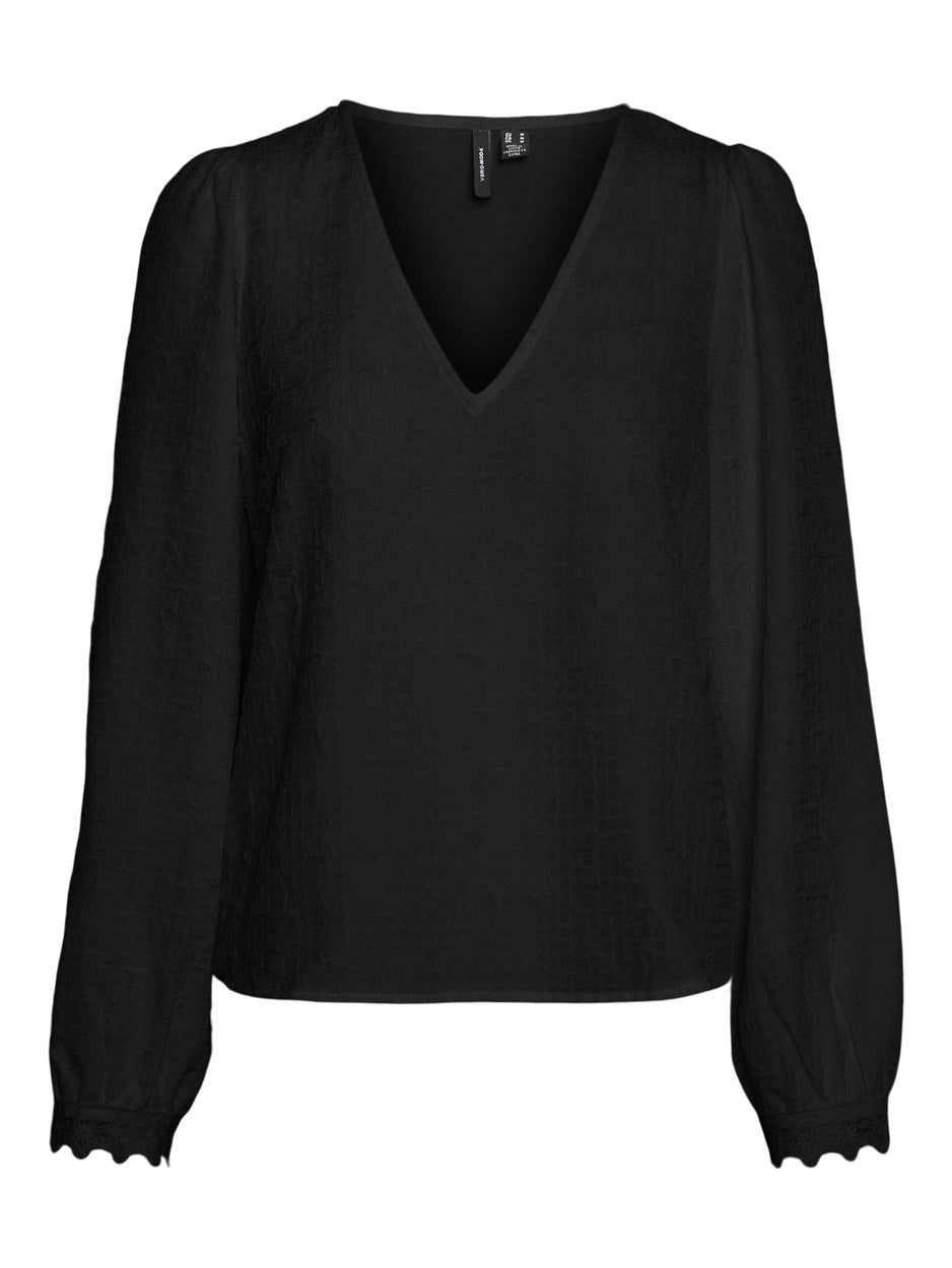 Vmmali Ls V-neck Top Wvn - Zwart