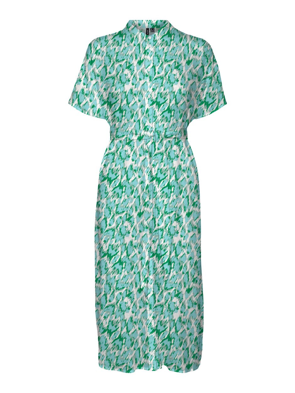 Vmmenny Ss Calf Shirt Dress Wvn Ga - Groen Dessin