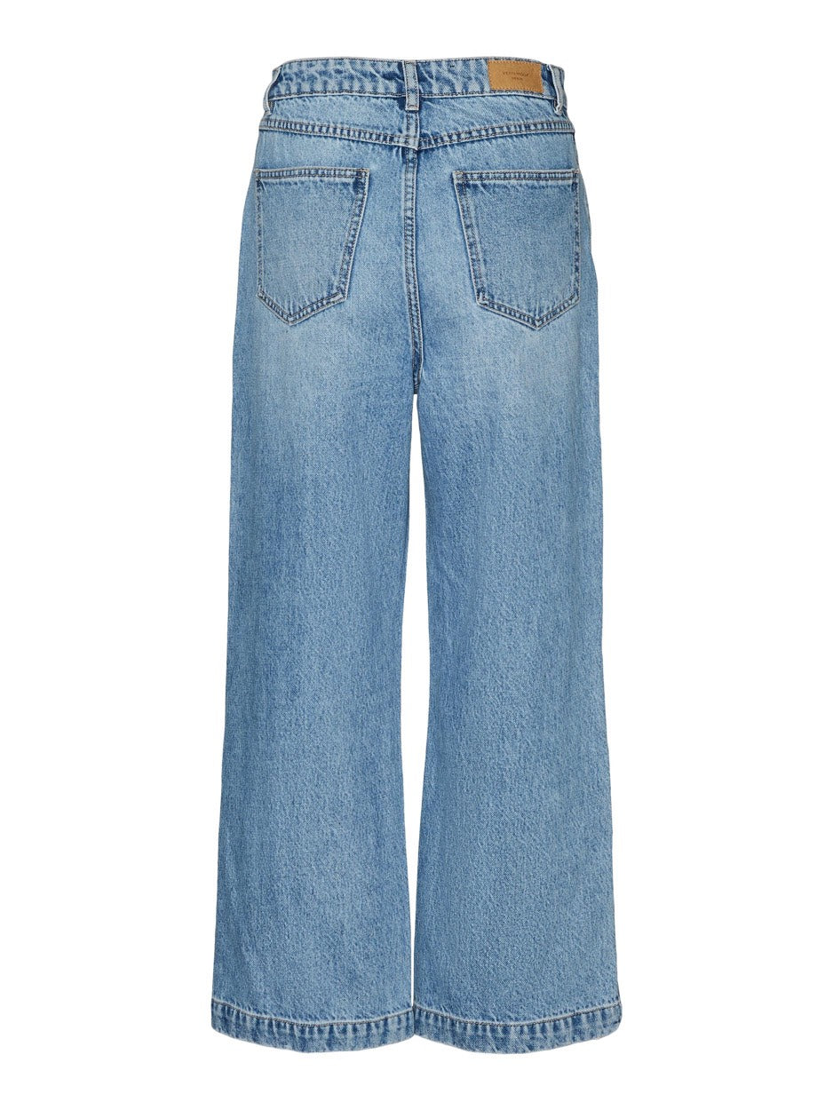Vmkathy Hr Wide Cropped Jeans Gu382 - Blue Denim