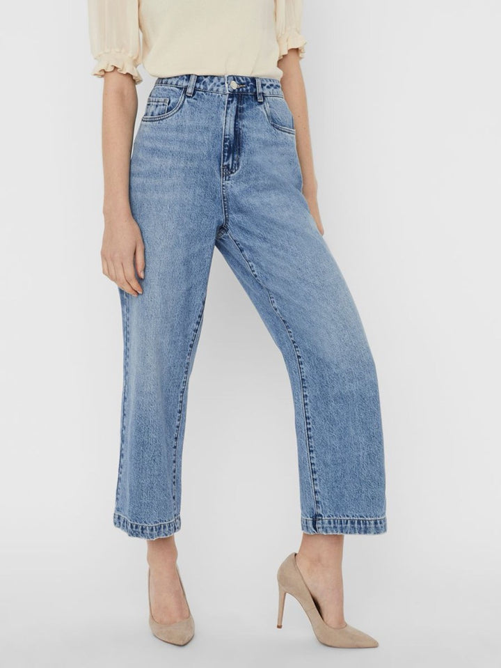 Vmkathy Hr Wide Cropped Jeans Gu382 - Blue Denim