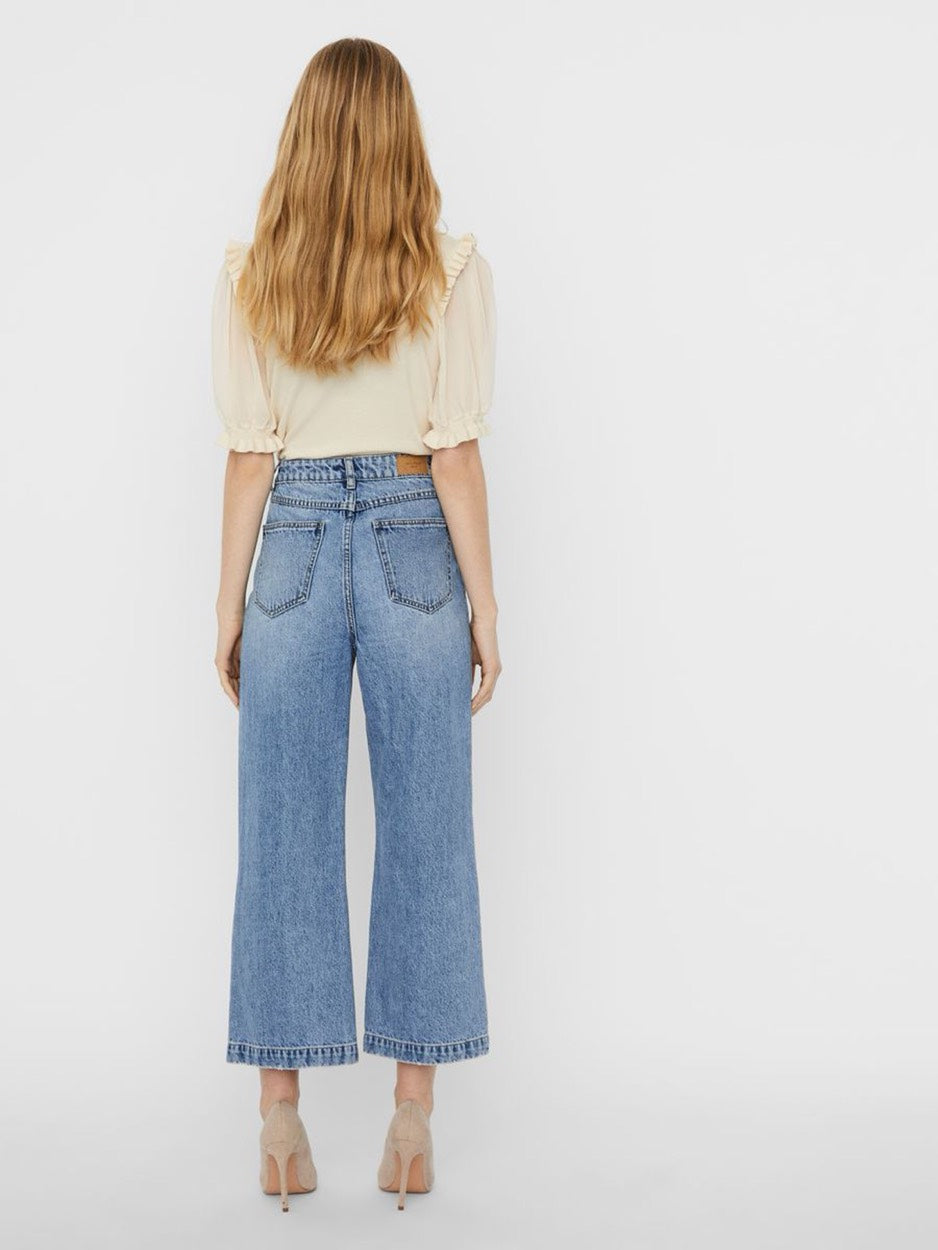Vmkathy Hr Wide Cropped Jeans Gu382 - Blue Denim