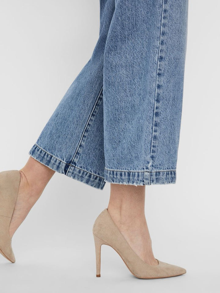 Vmkathy Hr Wide Cropped Jeans Gu382 - Blue Denim
