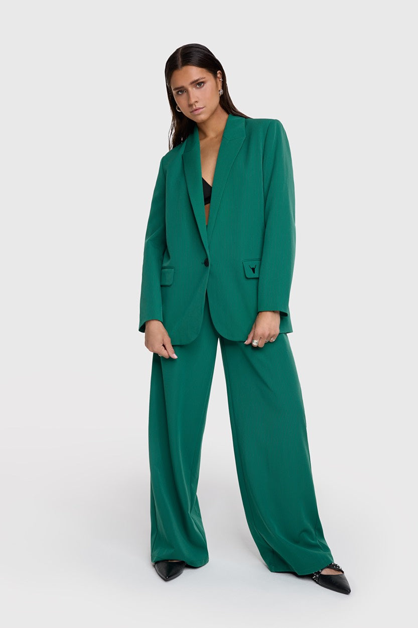 Ladies Woven Pin Stripe Wide Leg Pants - Groen Dessin