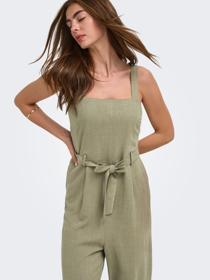 Onlsiesta Linen Bl Belt Jumpsuit Pnt - Army