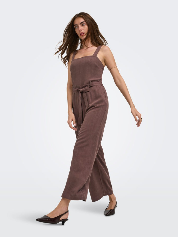 Onlsiesta Linen Bl Belt Jumpsuit Pnt - Bruin