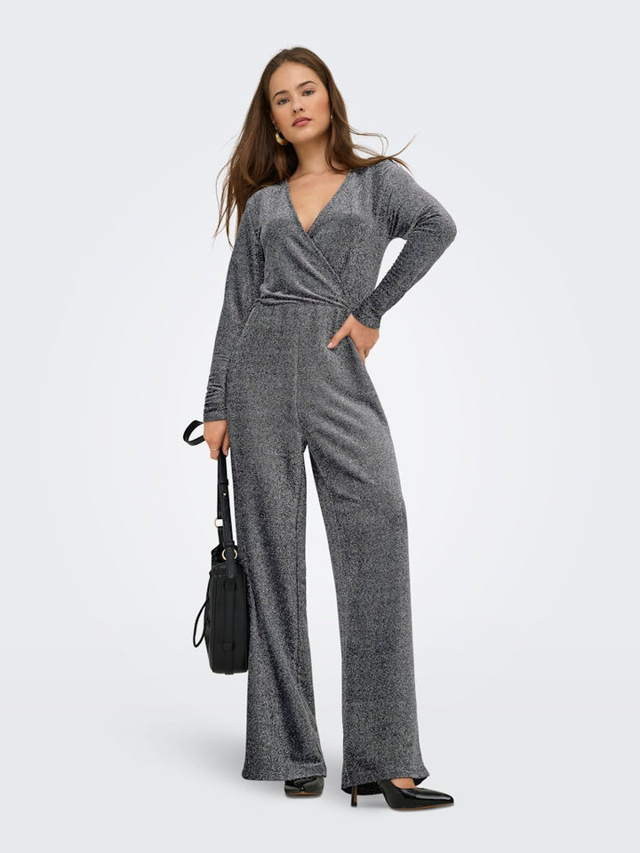 Onlrich L/s Glitter Jumpsuit Jrs - Zilverkleurig