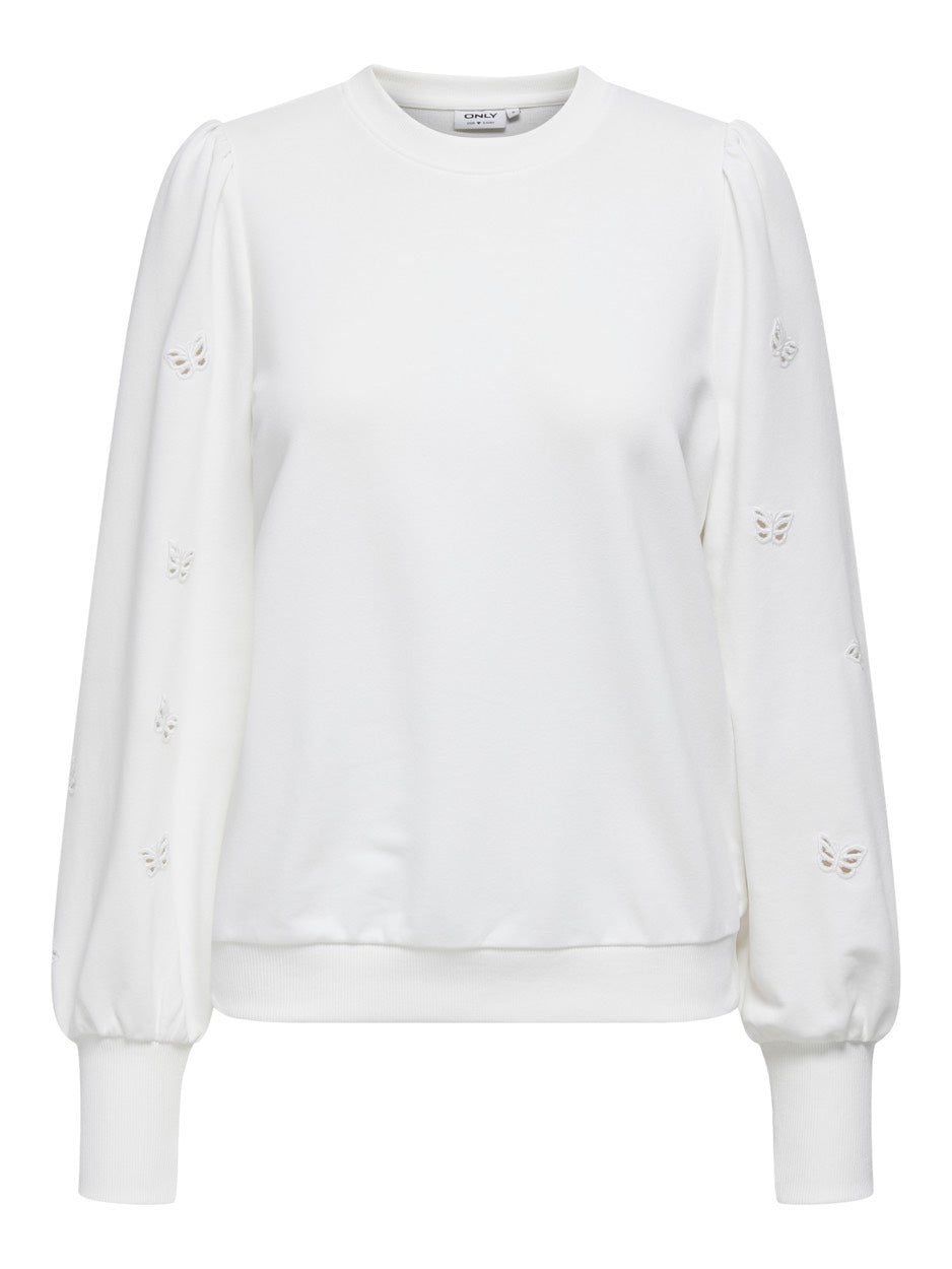 Onlfemme L/s Puff Embroidery Ub Swt - Off-white