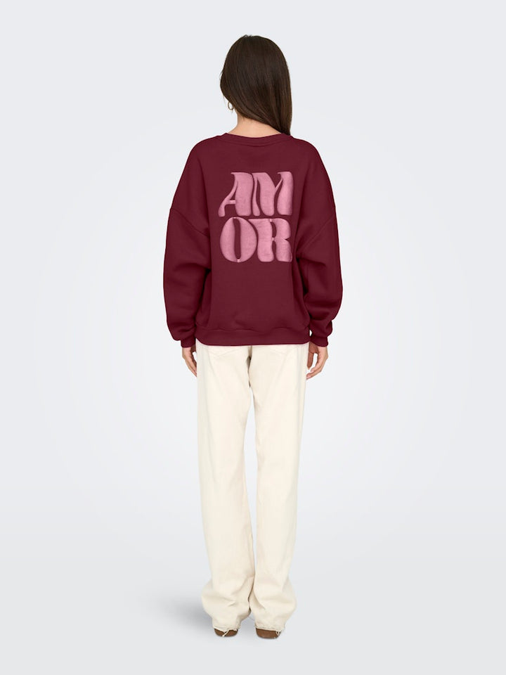 Onlmarey L/s O-neck Print Box Cs Swt - Bordeaux