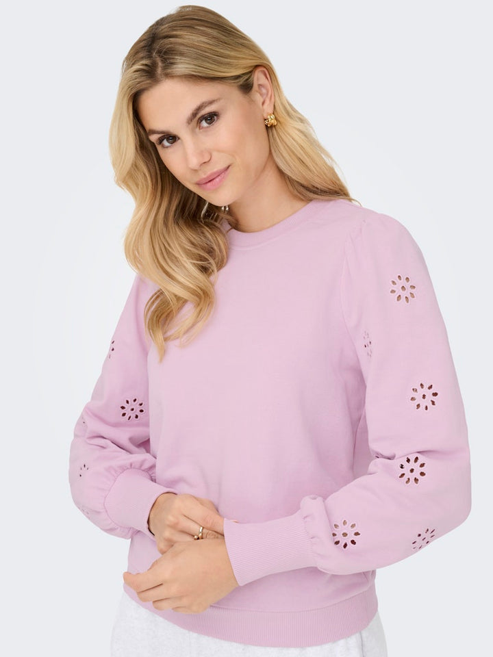 Onlfemme L/s Puff Embroidery Ub Swt - Licht Roze
