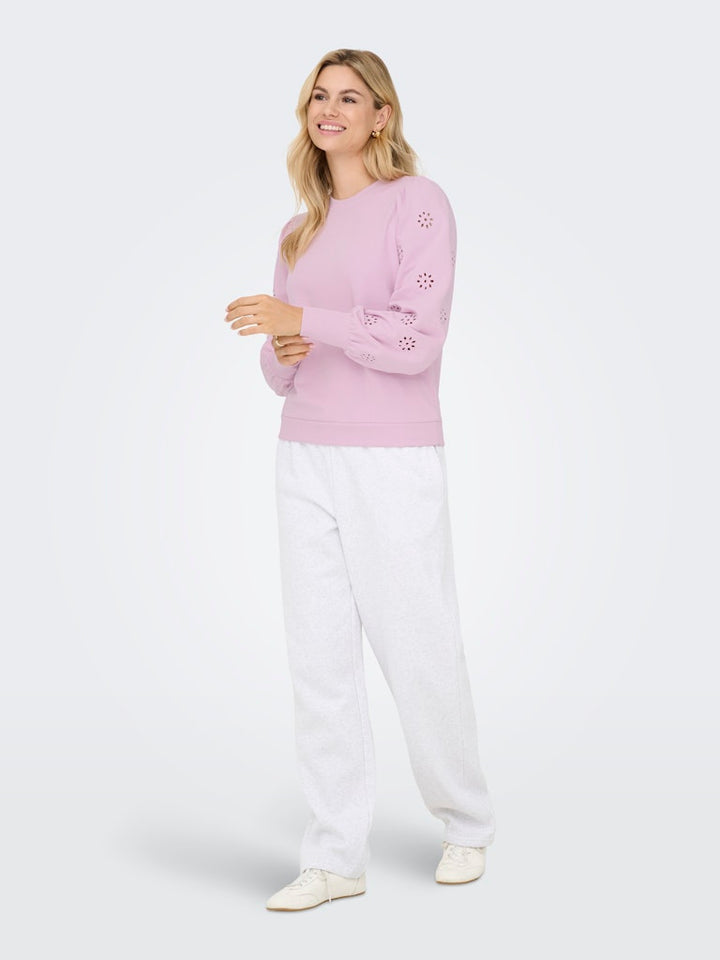 Onlfemme L/s Puff Embroidery Ub Swt - Licht Roze