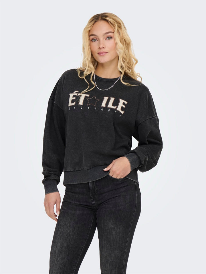 Onlpenelope L/s Beads O-neck Swt - Antraciet