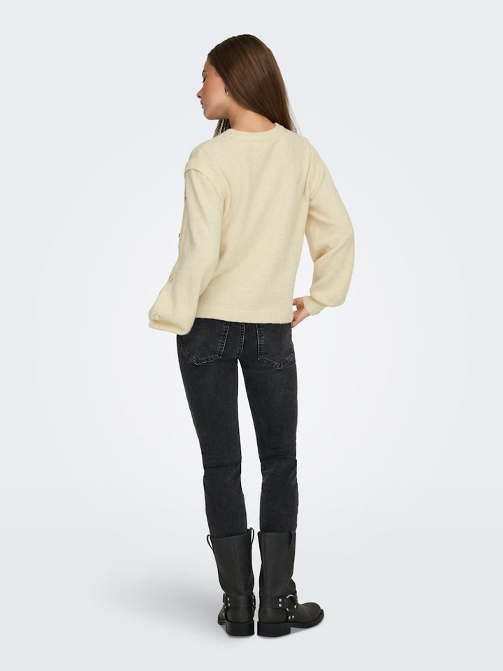 Onlrene Life Ls Button O-neck Cs Knt - Off-white
