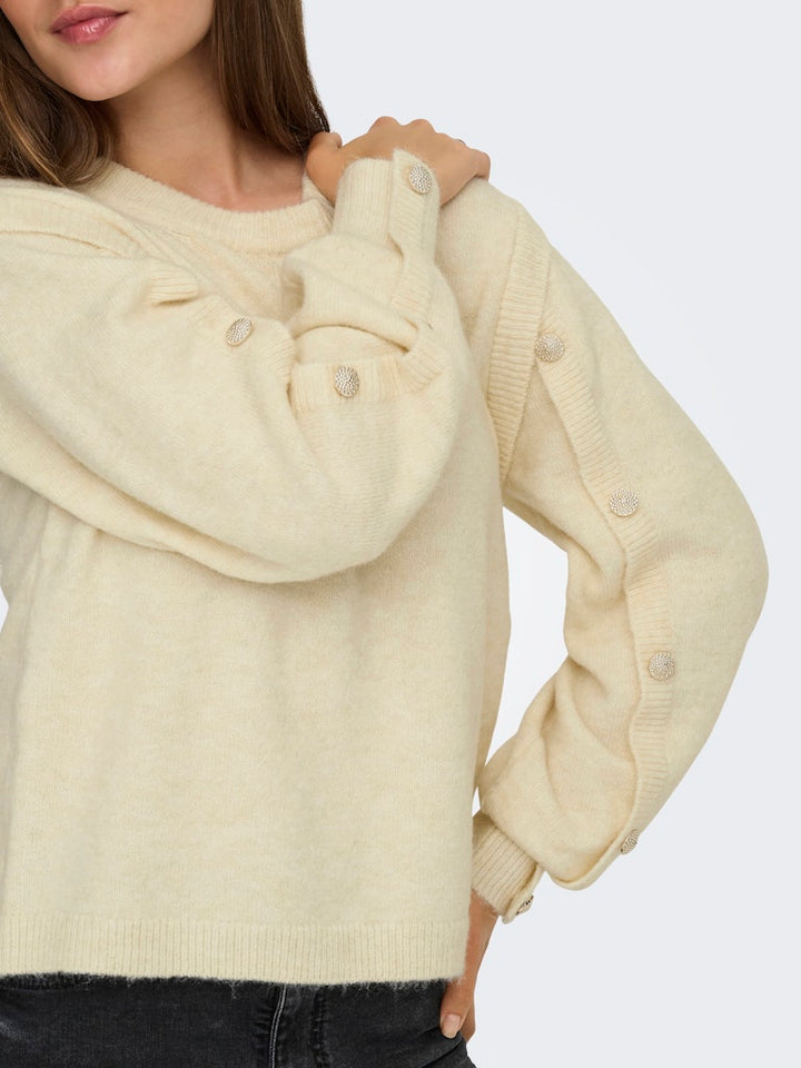 Onlrene Life Ls Button O-neck Cs Knt - Off-white