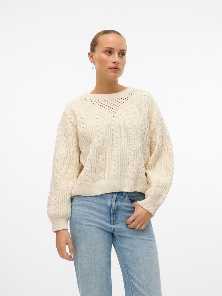 Vmluella Ls O-neck Pullover Boo - Ecru