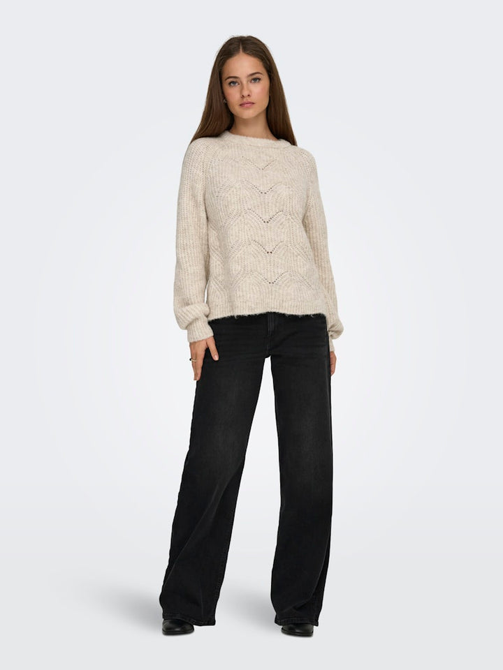 Onlgila Life Ls Structure O-neck Bf Knt - Beige