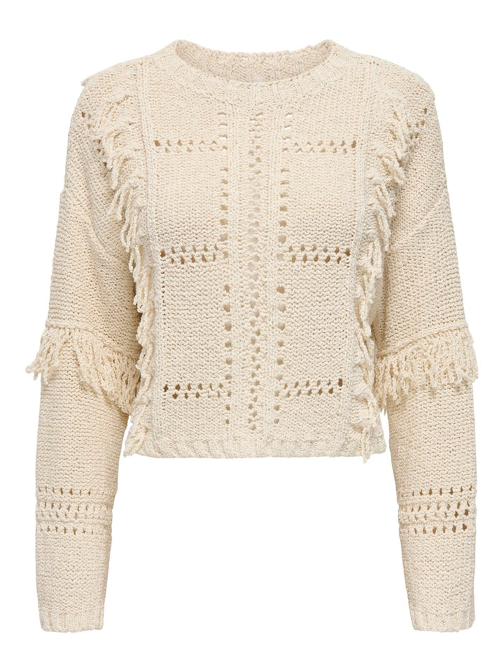 Onlyrsa Life Ls Fringe O-neck Cc Kn - Beige