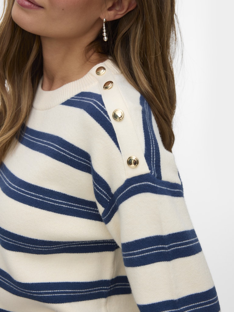 Vmgold Stripe Ls O-neck Pullover - Ecru Dessin