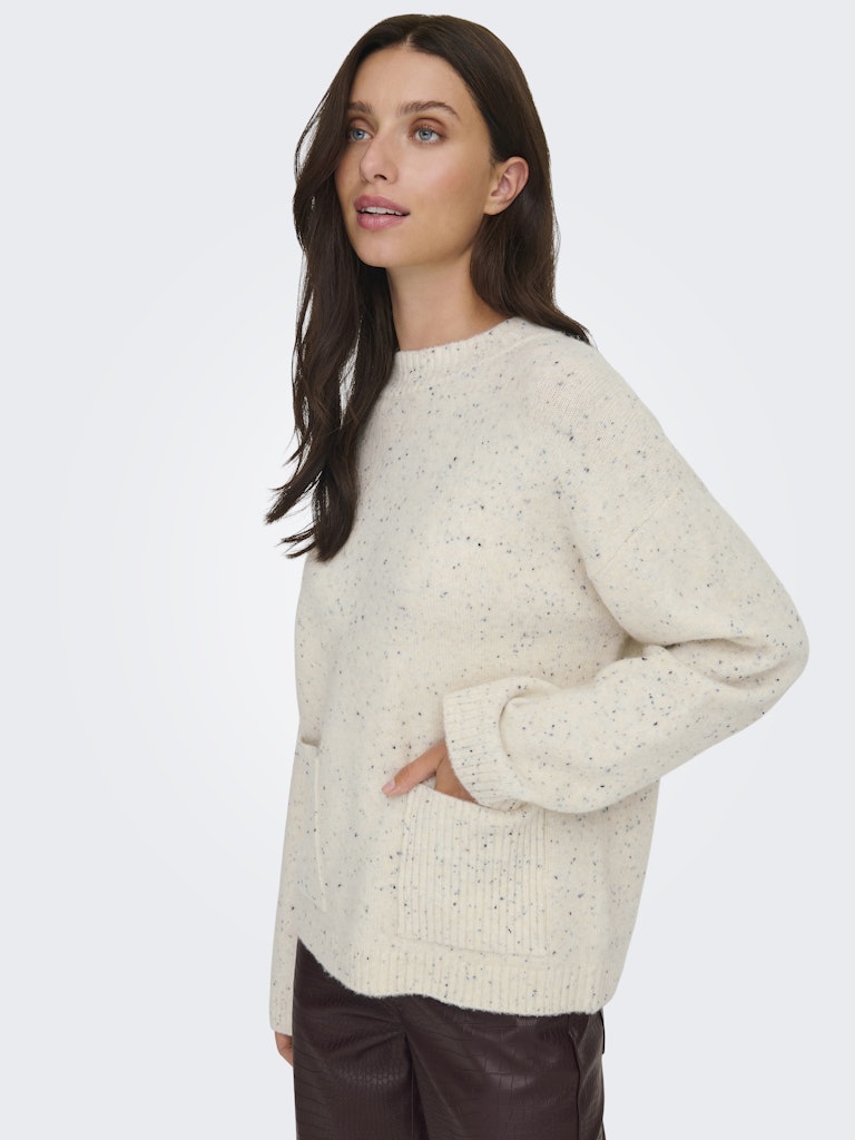 Jdyvirginia Life L/s Hn Pocket Pull Knt - Ecru Dessin