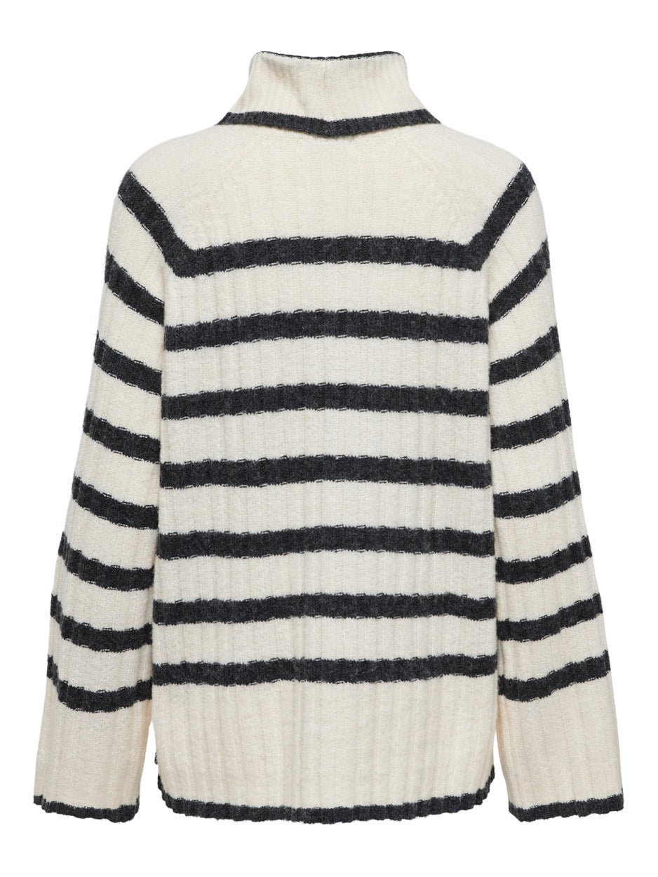 Jdymiley L/s Long Stripe Pullov Knt - Ecru Dessin