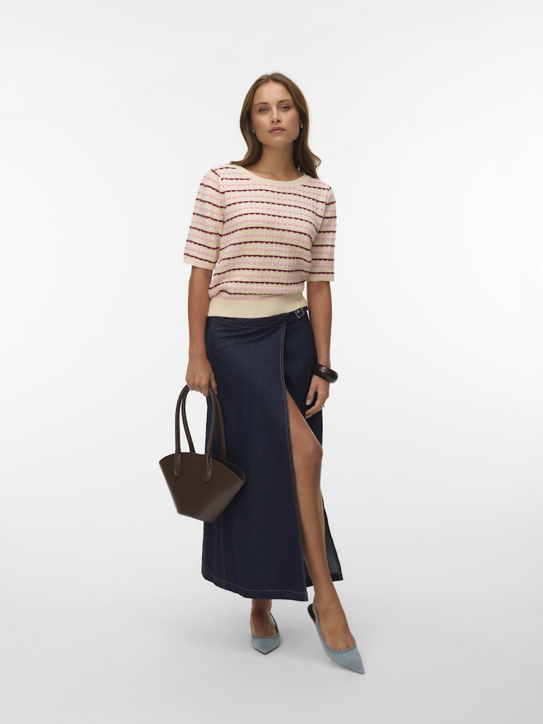 Vmmonica 2/4 O-neck Pullover Boo - Ecru Dessin