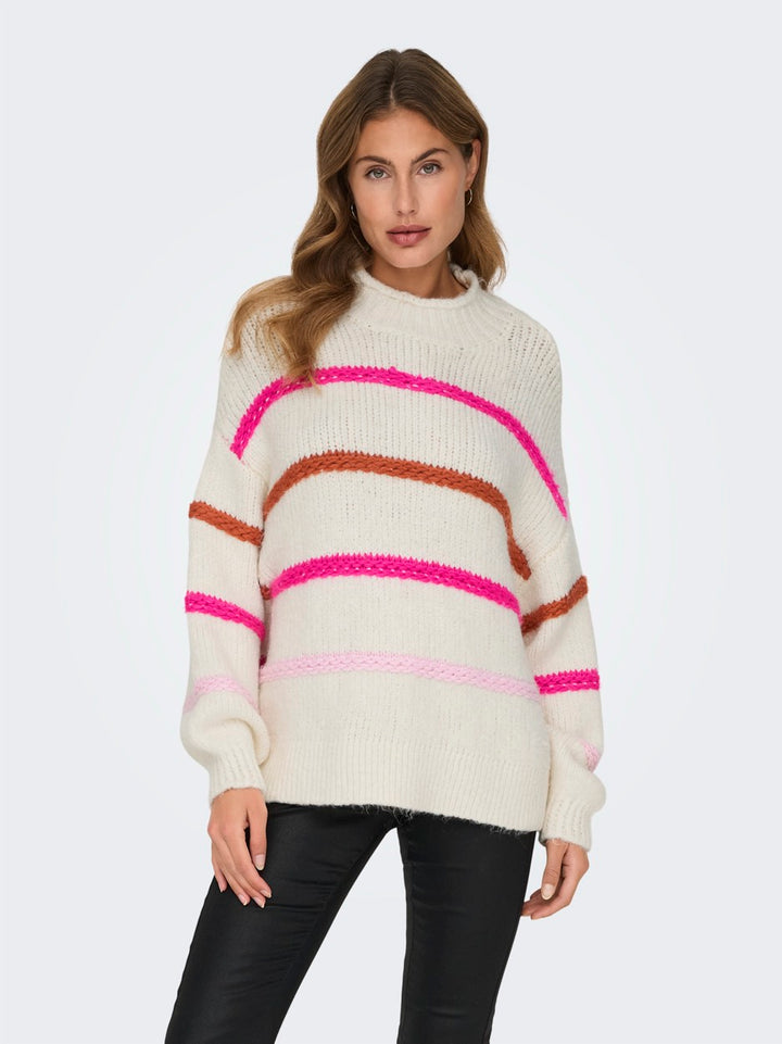 Onlmy Ls Stripe High Neck Knt - Ecru Dessin