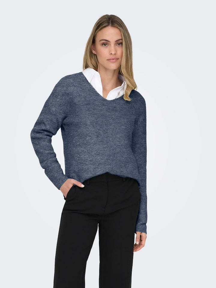 Onlcamilla V-neck L/s Pullover Knt Noos - Rafblauw