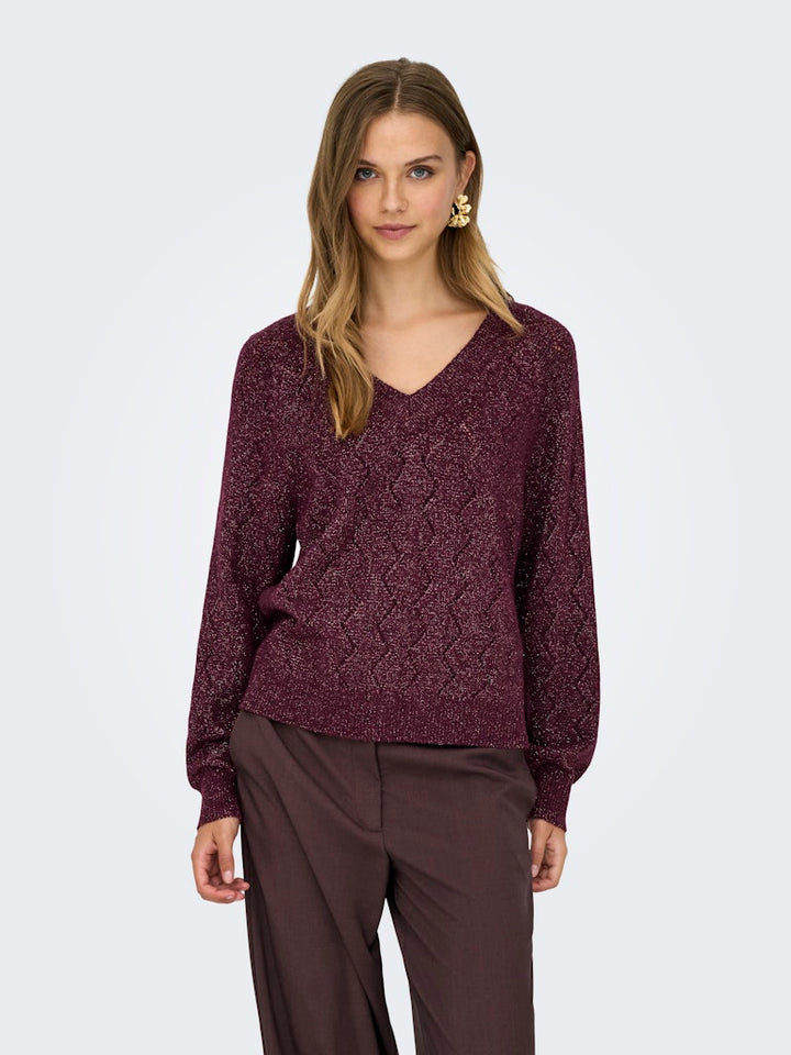 Jdyaspen Life Ls V-neck Pullover Knt - Bordeaux