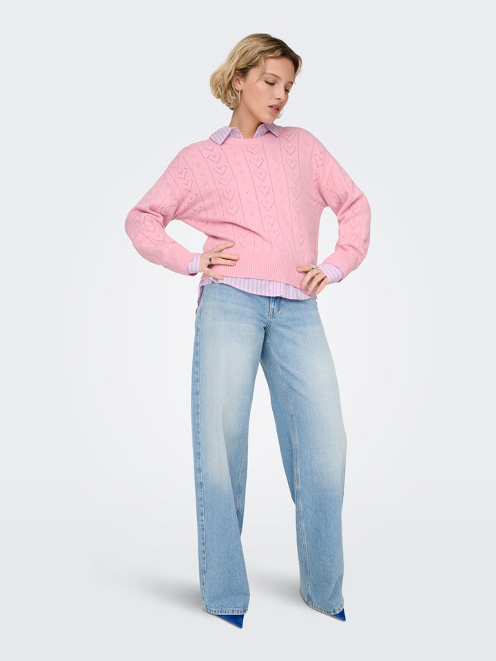 Onlisa Life Ls Struct Boxy Oneck Cc Knt - Roze