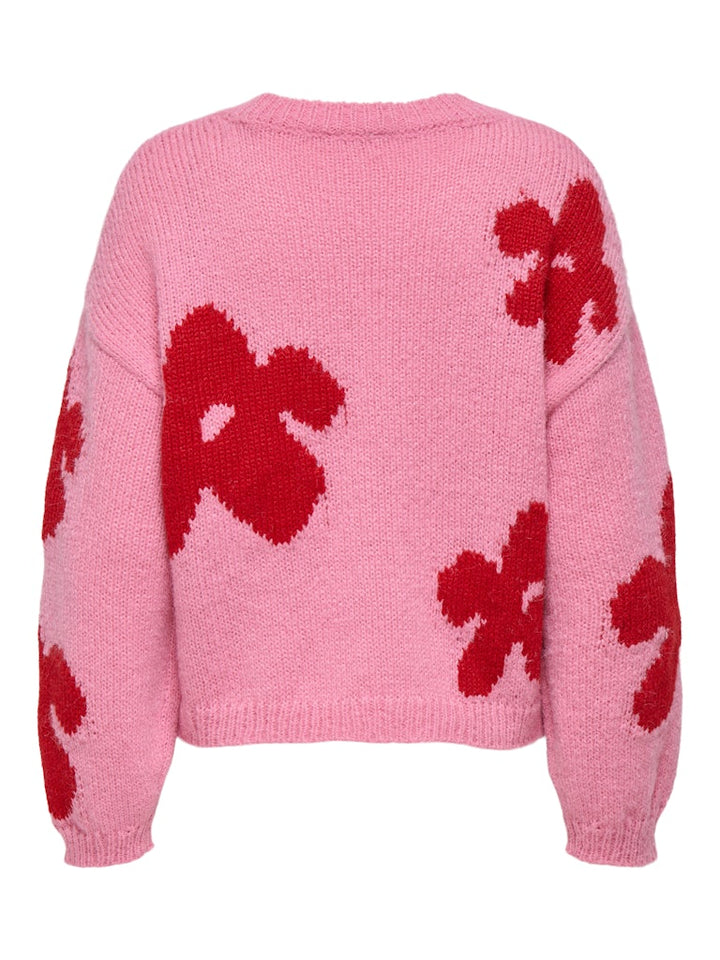 Onlbootle Life Ls Flower O-neck Knt - Roze Dessin