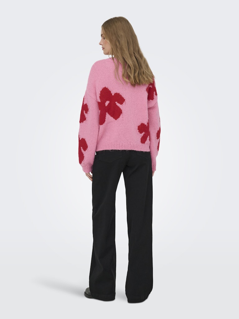 Onlbootle Life Ls Flower O-neck Knt - Roze Dessin