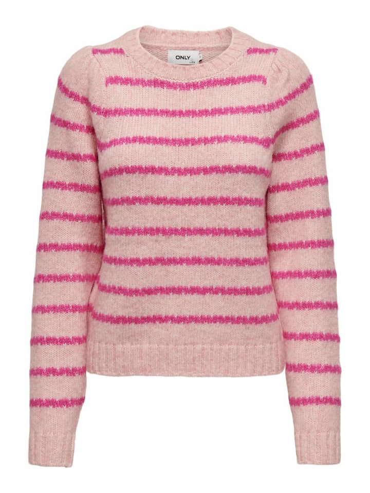 Onlsiloma Life  Stripe Ls O-neck Kn - Roze Dessin