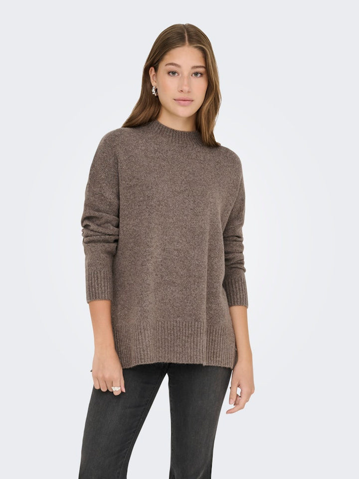Onlhazel Ls Highneck Overs Pull Knt Noos - Bruin Melee