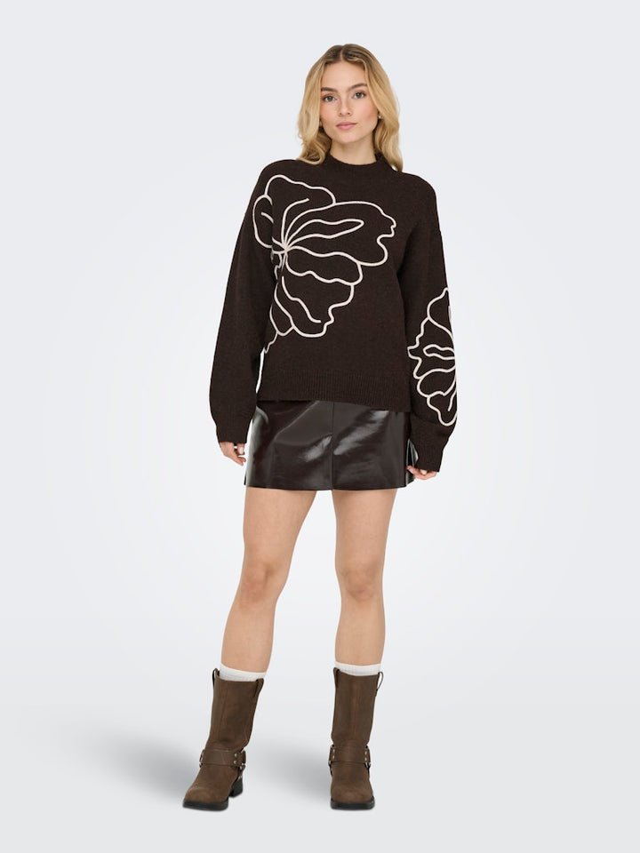Jdyjella L/s Flower Pullover Knt Noos - Bruin Dessin