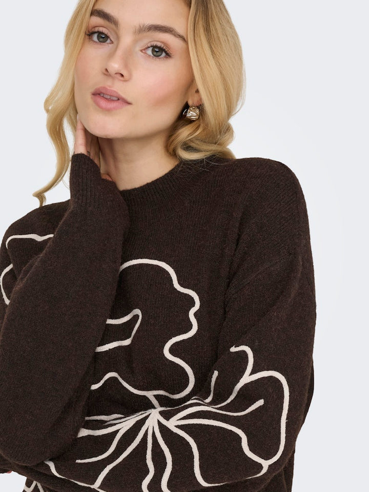 Jdyjella L/s Flower Pullover Knt Noos - Bruin Dessin