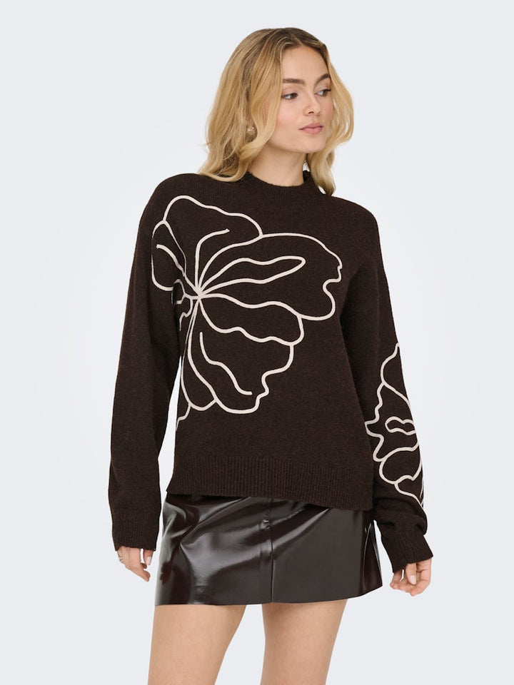 Jdyjella L/s Flower Pullover Knt Noos - Bruin Dessin