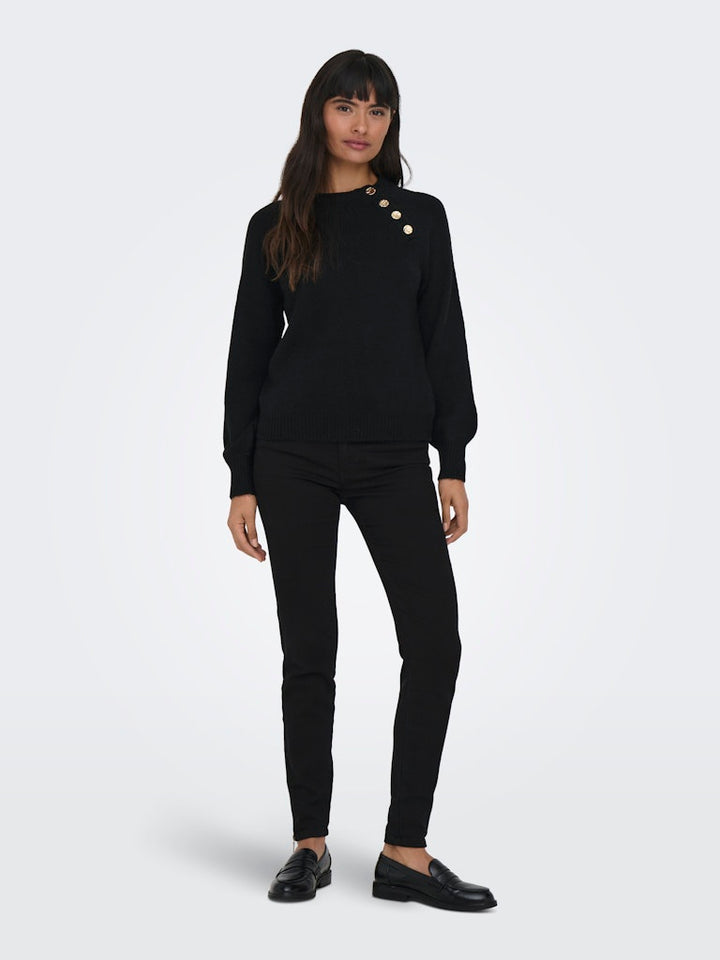Onlemma Life Ls Button Oneck Knt Noos - Zwart