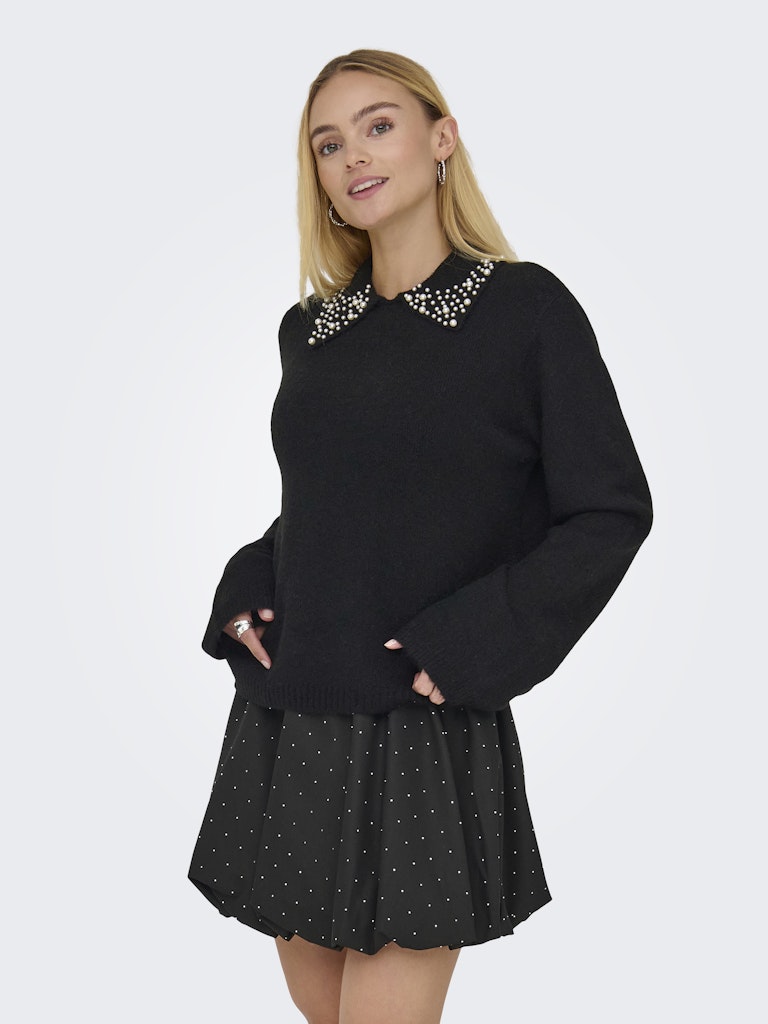 Jdyaubray Life L/s Pearl Collar Pull Knt - Zwart
