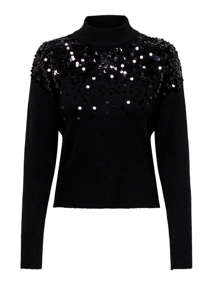 Onlalba Ls Sequins High Neck Knt - Zwart