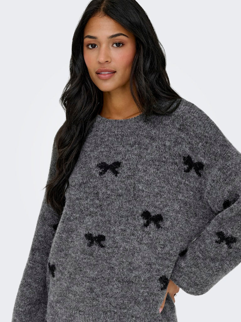 Onlbrunhilda Life Ls Bow O-neck Knt - Grijs Dessin