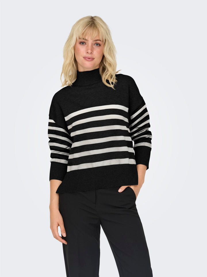 Onlbari L/s Highneck Knt - Zwart Dessin