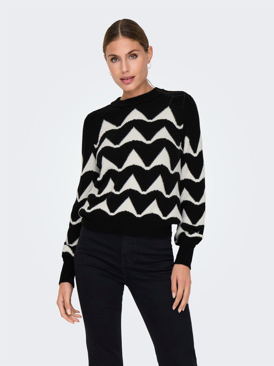 Jdytina L/s Jacquard Pullover Knt - Zwart Dessin