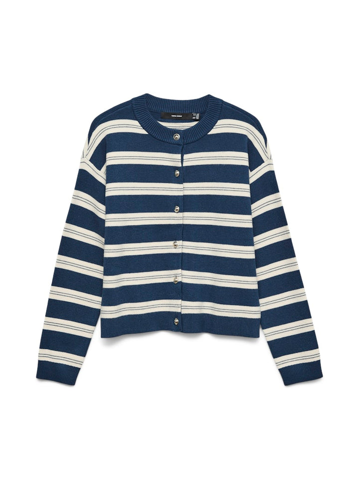 Vmgold Stripe Ls O-neck Cardigan - Blauw Dessin