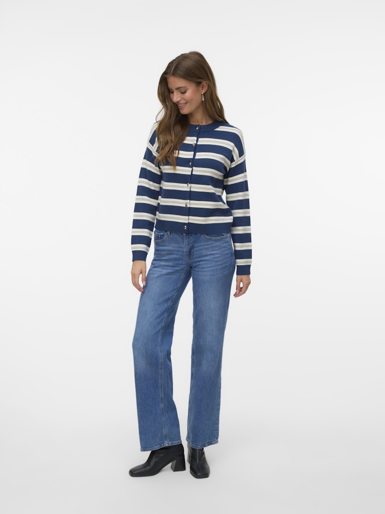 Vmgold Stripe Ls O-neck Cardigan - Blauw Dessin